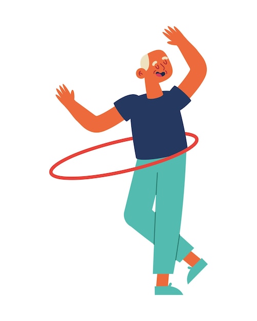 Free vector old person active with hupa hoop