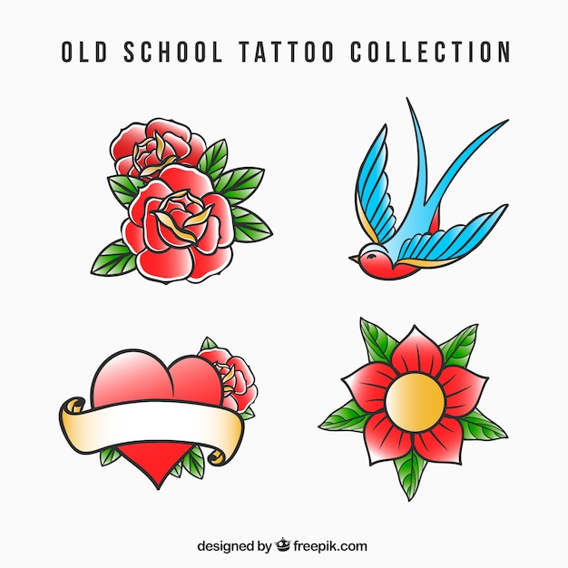 Free vector old school classic tattoo collection