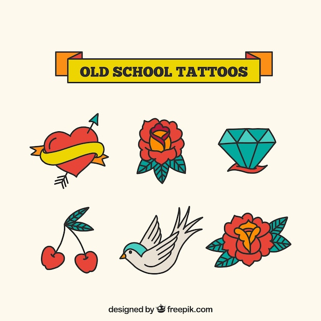 Collezione di tatuaggi colorati in vecchia scuola