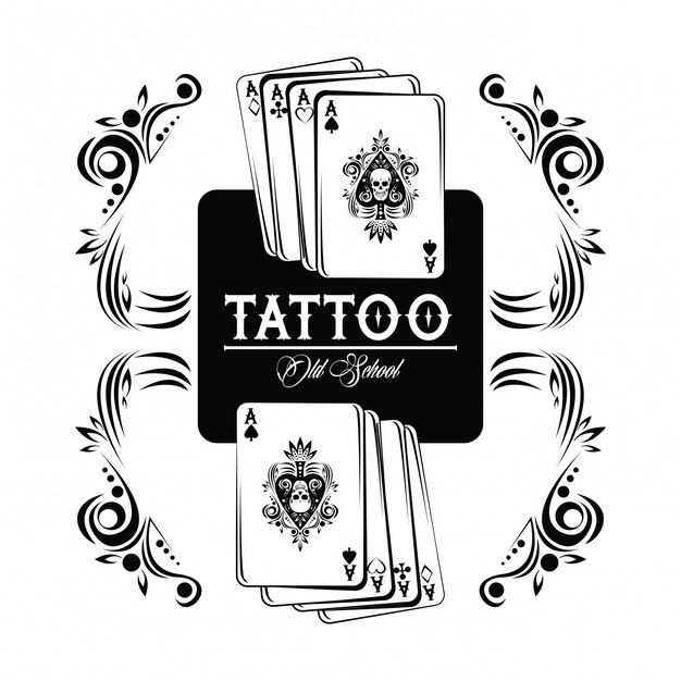 Premium Vector | Old school tattoo with poker cards drawing design