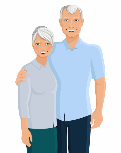 古い高齢者の家族のカップルの肖像画は、白い背景ベクトル図