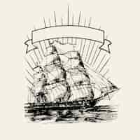 Vettore gratuito vecchia illustrazione di marchio di nave