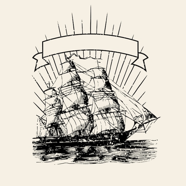 Old ship logo illustration