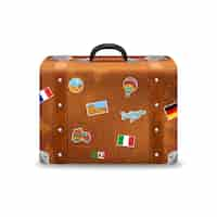 Free vector old style voyage suitcase with travel stickers