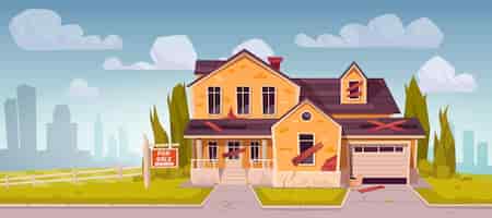 Free vector old suburban house with sign for sale
