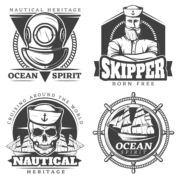 Old tattoo sailor naval label set