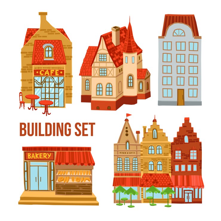 Free Vector old town buildings set
