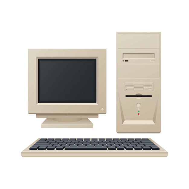 白い背景の上の古いビンテージpcイラスト プレミアムベクター