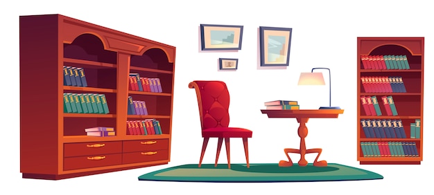 Free vector old vip library interior with bookcases