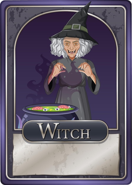 Бесплатное векторное изображение Шаблон игровой карты персонажа старой ведьмы