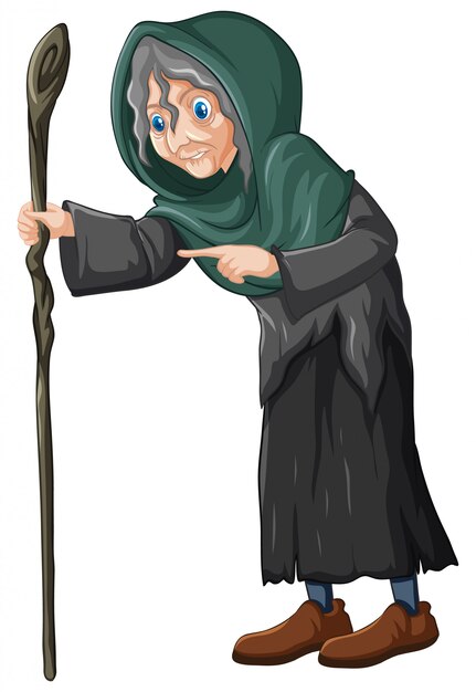 Old witch holding staff