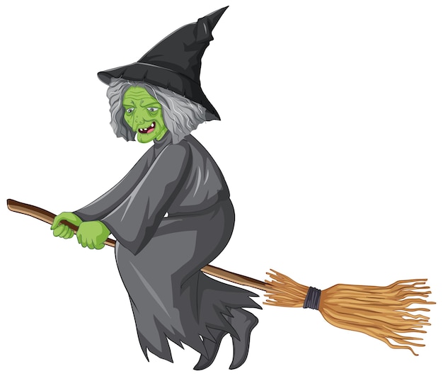 Old witch riding broomstick