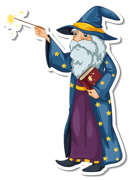 Free vector an old wizard cartoon character sticker