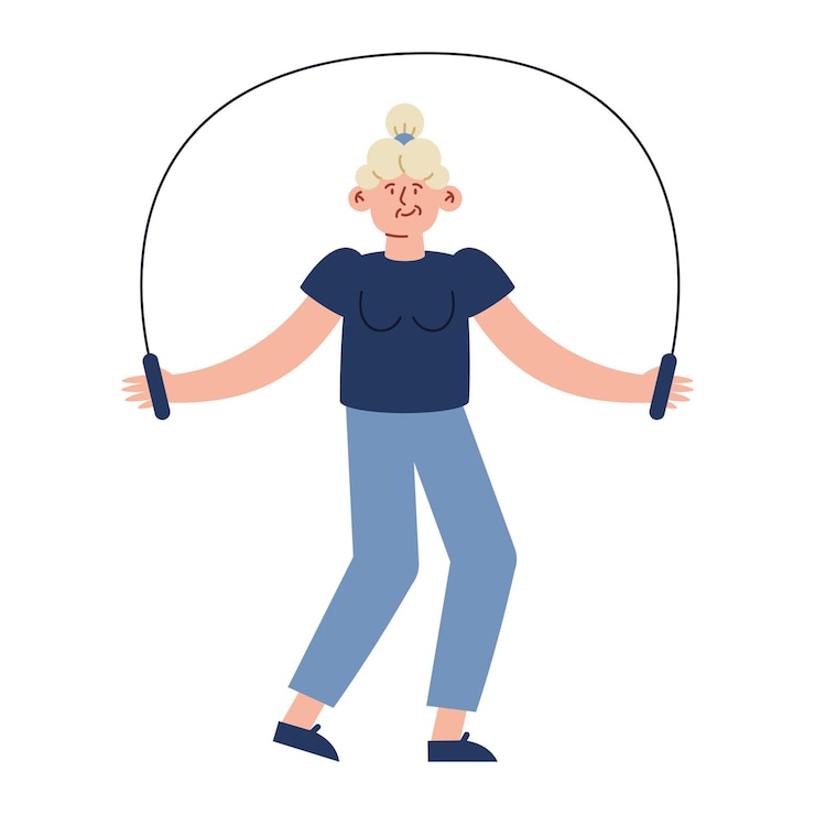 Free Vector old woman active jumping rope