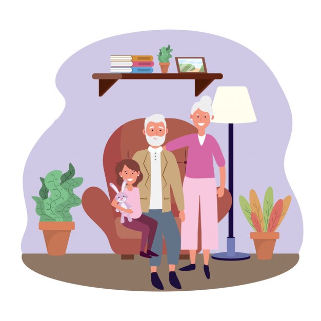 old woman and man with granddauhter in the chair
