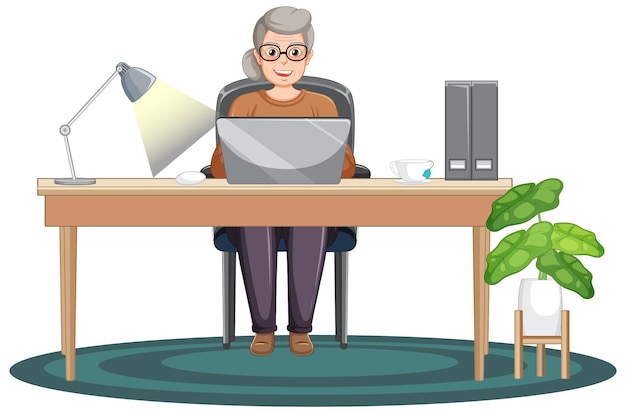 Free vector old woman using laptop