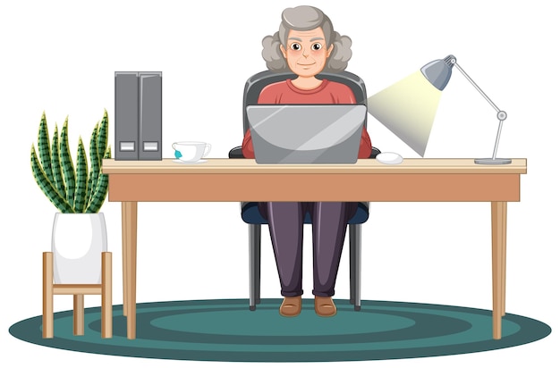 Free vector old woman using laptop