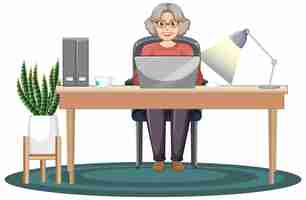 Free vector old woman using laptop