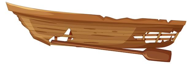 An old wooden broken boat on white background