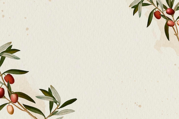 Olive branch pattern on a beige background template vector