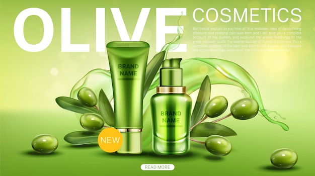 Free vector olive cosmetic bottles natural beauty product line