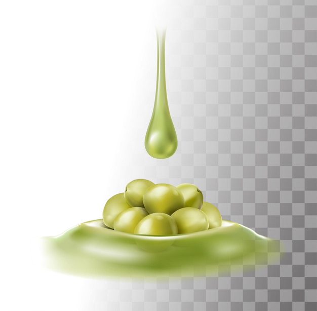 Vettore gratuito gocce di olio d'oliva su olive verdi