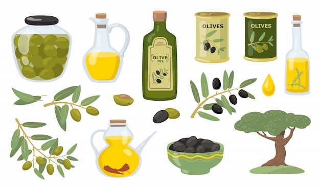 Набор оливковых векторных иллюстраций