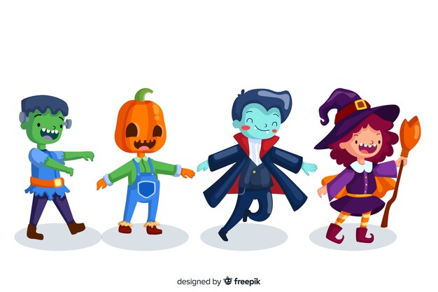 Ollection of halloween character on flat design