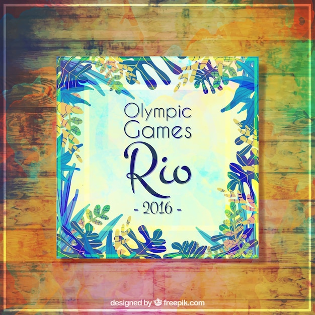 olympic games rio de janeiro 2016 card with watercolor leaves