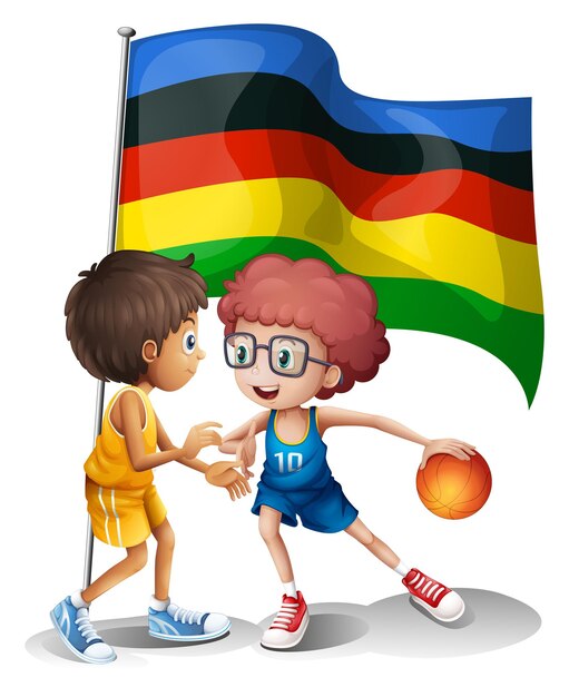 Olympics flag and basketball players