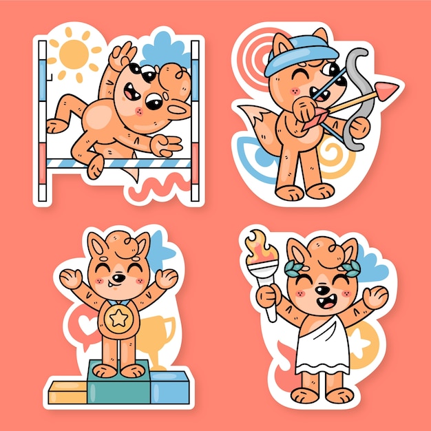 Free vector olympics stickers collection with fred the fox