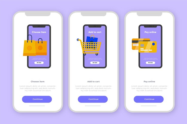 Onboarding app concept for online purchase