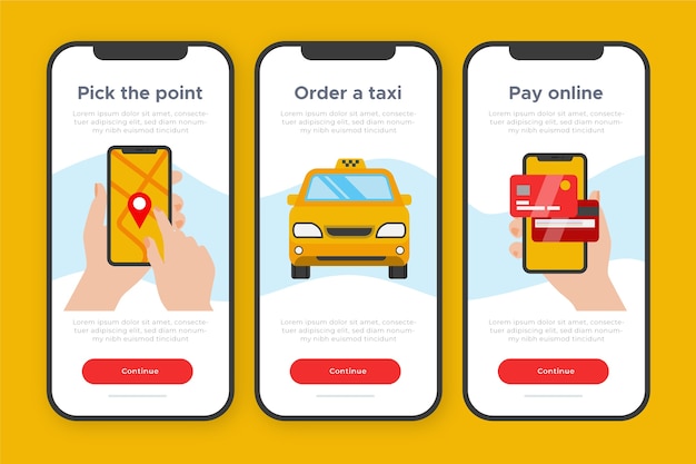 Vettore gratuito concetto di app onboarding per servizio taxi