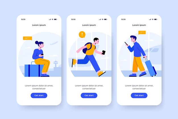 Onboarding app screen for traveling design