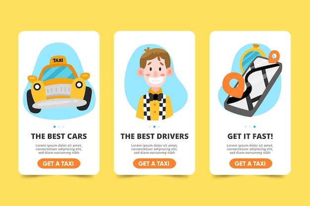 Onboarding app screens collection for taxi service