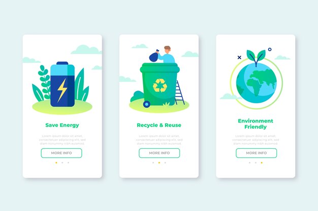 Onboarding app screens for recycling service