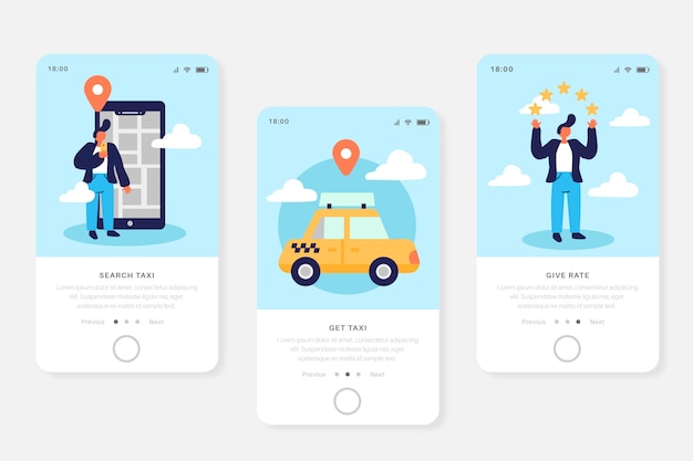 タクシーサービスのオンボーディングアプリ画面