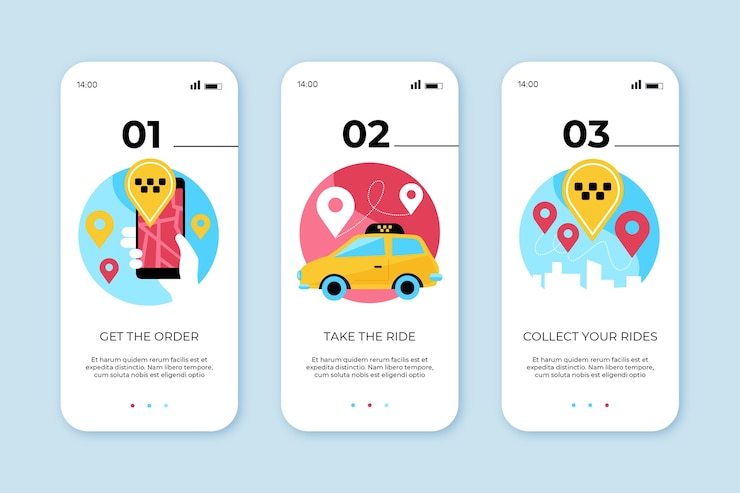 Free Vector onboarding app screens for taxi service