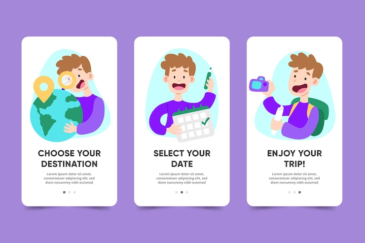 Free Vector onboarding app screens for traveling