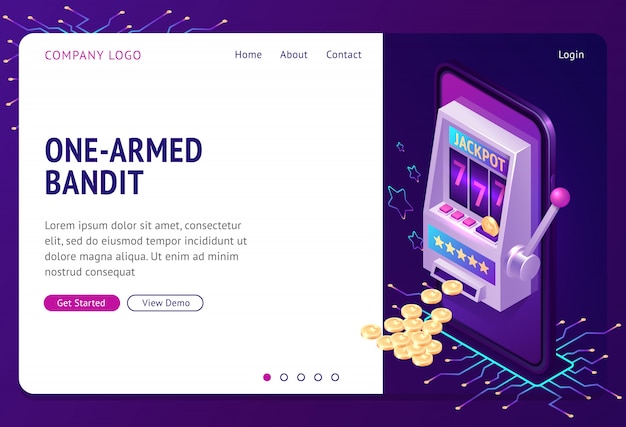 Free vector one-armed bandit isometric landing page