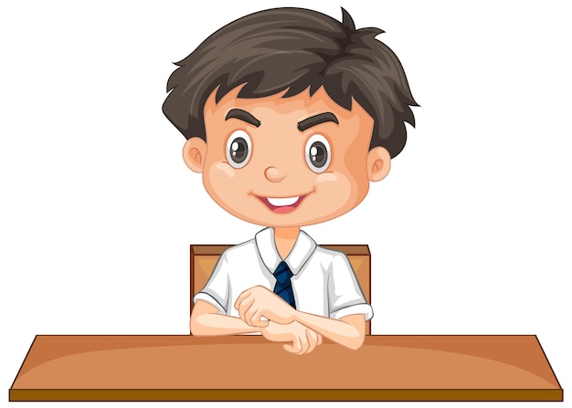 Free vector one happy boy sitting on the desk