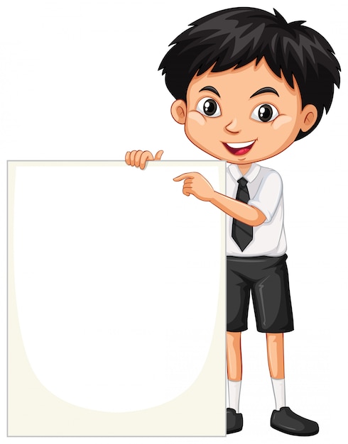 Free vector one happy boy with blank board