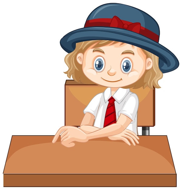 Free vector one happy girl sitting on the desk