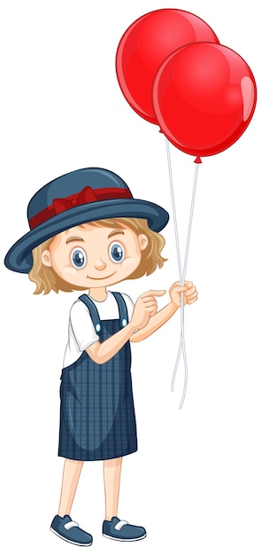 Бесплатное векторное изображение Одна счастливая девушка с красными воздушными шарами