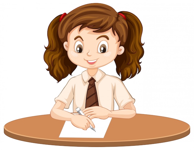 Бесплатное векторное изображение Одна счастливая девушка пишет на столе