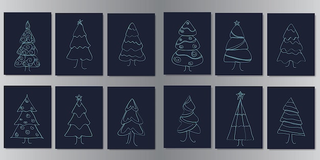 ワンラインアートクリスマスツリー​抽象​自由​奔放​に​生きる​ミッドセンチュリー