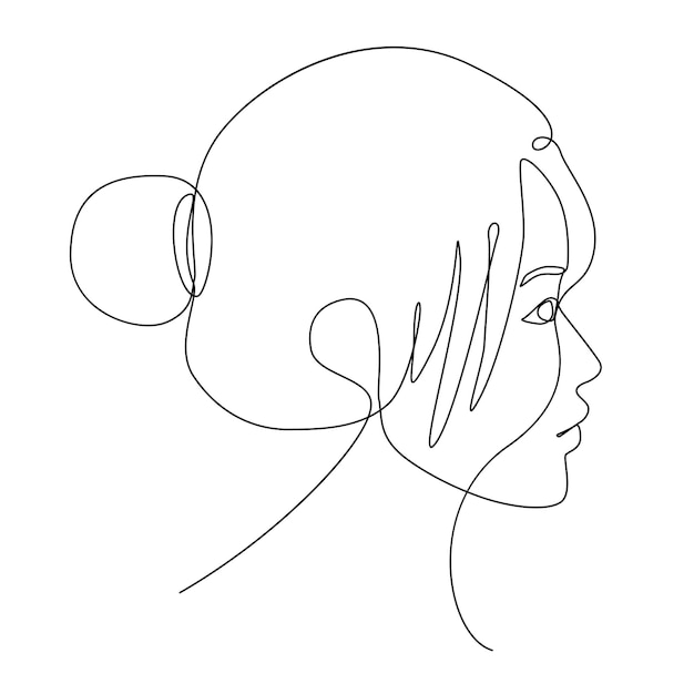 One line drawing of asian woman face looking left hand side .people woman art of drawing line.
