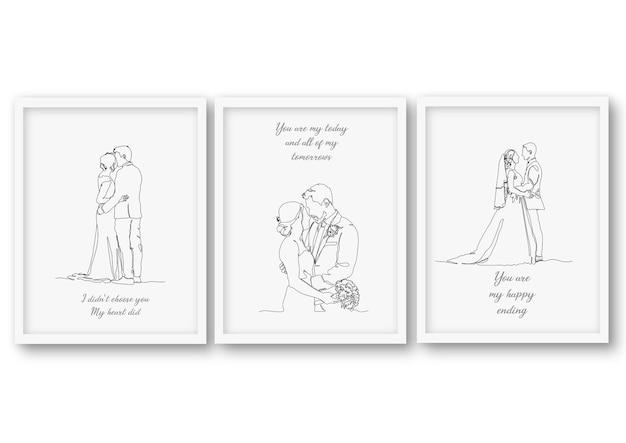 One line wedding set  illustration