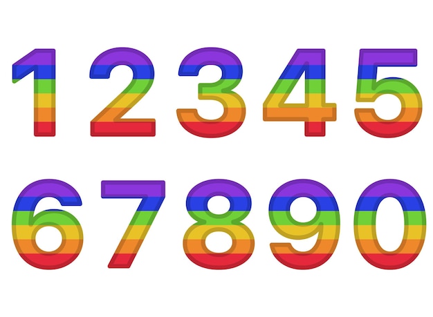 Free vector one to nine numbers rainbow colours