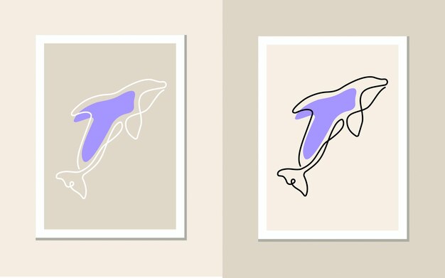 One single line drawing of beautiful dolphin vector illustration